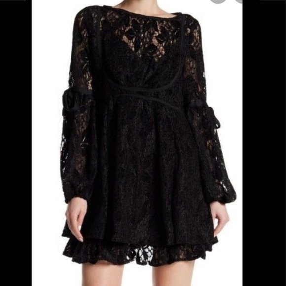 Hobo New FREE PEOPLE Ruby Lace Mini Dress sz M - Picture 3 of 8